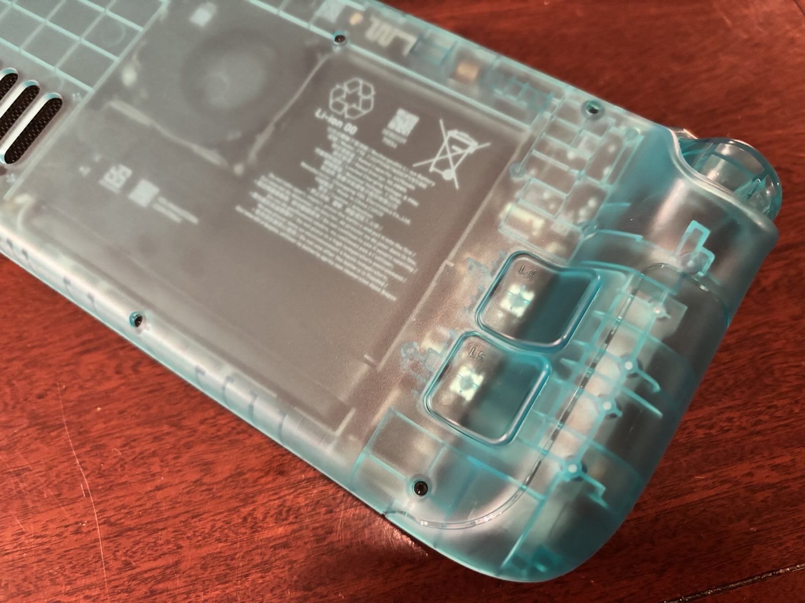 A close up of the back of the Steam Deck.